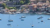 Aerial view of the beautiful beaches and the fantastic sea of Villefranche-sur-Mer, France